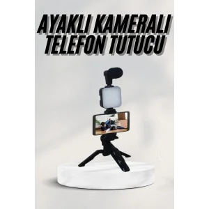 Telefon Tutucu Led Işıklı Kumandalı Mikrofon Telefon Vlog Video Kayıt