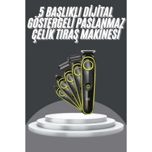5 Başlıklı Şarjlı Tıraş Makinesi Led Ekran Saç Sakal Ense Tıraşına Uygun Bakım Seti