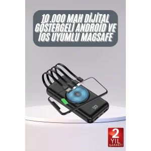 Kablosuz Çoklu Şarj Girişli 10.000 Mah Kablolu Powerbank Taşınabilir