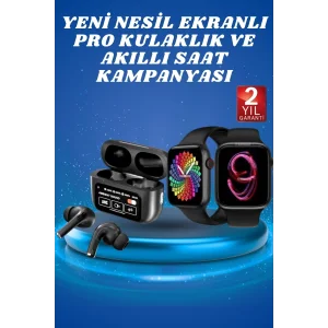 Ekranlı Yeni Nesil Pro Kulaklık ve Akıllı Saat Kampanyası Kulak İçi Mikrofonlu