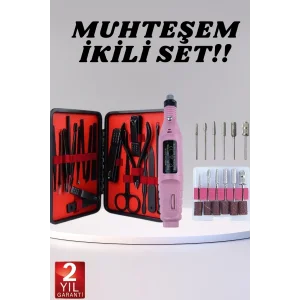 Elektrikli Manikür Pedikür Seti İkili Set 17 Parça Tırnak Bakımı Nasır Temizleme Tırnak Şekillendirme