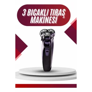 3 Bıçaklı Döner Başlıklı Sakal Sıfır Alma Tıraş Makinesi Profesyonel Paslanmaz Çelik