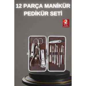 12 Parça Paslanmaz Çelik Kompakt ve Taşınabilir Manikür Makası Tırnak Makası