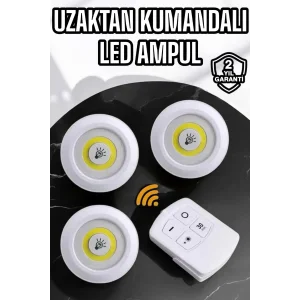 Spot Lamba Led Işık 3lü Uzaktan Kumandalı Pilli Yapışkanlı Kablosuz