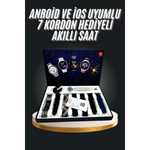 7 Kordonlu Akıllı Saat Siyah Kasa Dokunmatik Ekran Uyku ve Sağlık Takibi