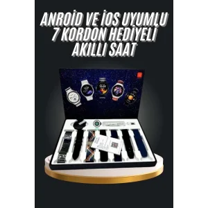 7 Kordonlu Akıllı Saat Siyah Kasa Dokunmatik Ekran Uyku ve Sağlık Takibi