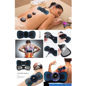 8 Modlu Mini Şarjlı Kelebek LCD Ekran Ems Boyun Omuz Kol Sırt Elektrikli Masaj Bantı Kas Stimülatörü