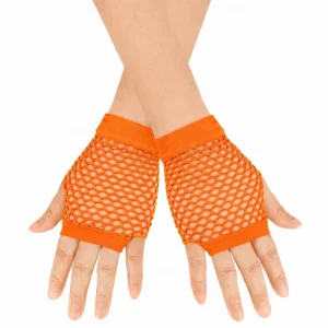 80’ler 90’lar Retro Neon Turuncu File Parmaksız Kısa Eldiven 11 Cm