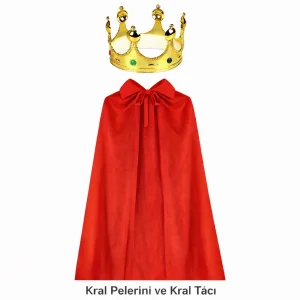 90 cm Kral Pelerini ve Altın Kral Tacı Seti