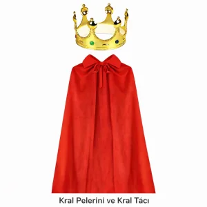 90 cm Kral Pelerini ve Altın Kral Tacı Seti