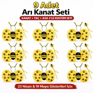 9’lu Arı Kostüm Seti – Kanat Taç Asa