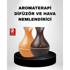 Ahşap Desenli Aromaterapi Difüzör 130 ml Ultrasonik ve 7 Renk LED Işıklı