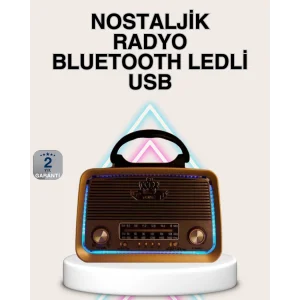 Ahşap Nostaljik Radyo Bluetooth USB SD Kart Destekli