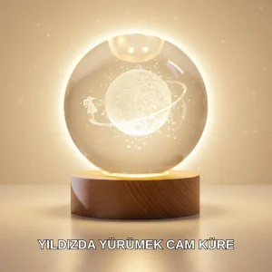 Ahşap Standlı Sarı Işıklı Dekoratif Küre Kız Figürü Tasarım
