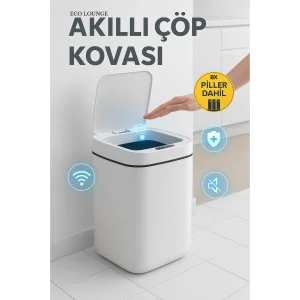 Akıllı Çöp Kovası, Büyük Boy 20 Litre, UV Işık ve Sensörlü, Haraket Algılayan, Sessiz Kapak