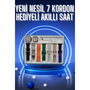 Akıllı Saat 7 Kordon Hediyeli Takvim Alarm Nabız Ölçer Bildirim Görme Sesli Görüşme