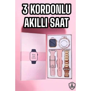 Akıllı Saat Amoled Ekran 3 Kordonlu Aksesuar Hediyeli Sesli Görüşme