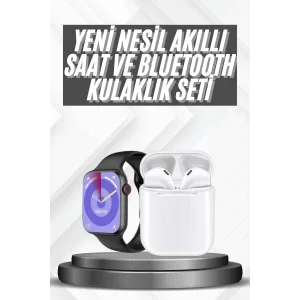 Akıllı Saat Gümüş Kasa Bluetooth Kulaklık Hediyeli Çok Fonksiyonlu İkili Set