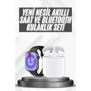 Akıllı Saat Gümüş Kasa Bluetooth Kulaklık Hediyeli Çok Fonksiyonlu İkili Set