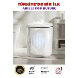 Akıllı Teknolojik Çöp Kutusu Otomatik Sensörlu Çöp Tenekesi Pilli Çöp Kovası 20L