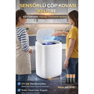 Akıllı Teknolojik Sensörlü Otomatik Açılan Kapak 20 Litre Çöp Kovası UV Işıklı