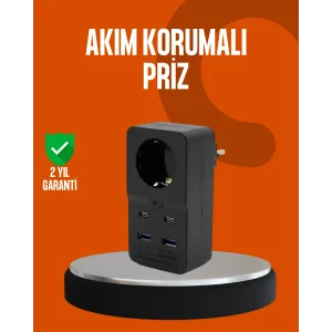 Akım Korumalı Priz 4 USB Type C Destekli Yüksek Isı Dayanımlı