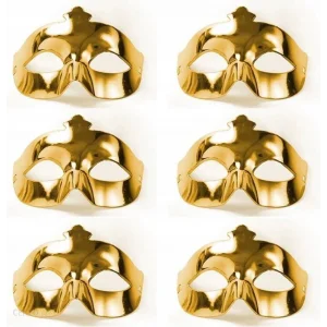 Altın Metalize Renk Düz Balo Parti Maskesi 6 Adet