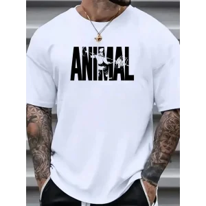 ANIMAL Desen Baskı Erkek Oversive Tişört Grafik Tişört Erkek Outdoor Kıyafetleri - Beyaz