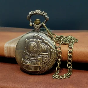 Antika Tren Tasarımlı Köstekli Cep Saati