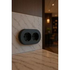 Antrasit Renk İkili Topraklı Priz – Modern Sıva Üstü Duvar Prizi, Lüks Dekoratif Elektrik Priz Çift Girişli