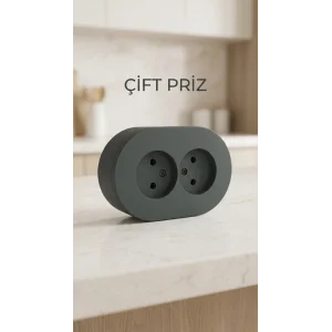 Antrasit Renk Sıva Üstü Çift Topraklı Priz Modern Tasarım