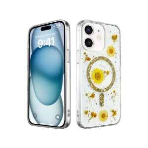 Apple İphone 12 Kılıf Daisy Simli Magsafe Kapak - Gold