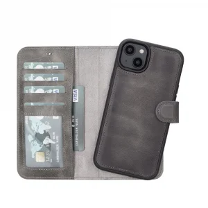 Apple iPhone 14 Plus Uyumlu Deri Cüzdanlı Kılıf MWWN VS4EF Gri