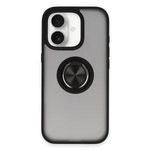 Apple İphone 16 Kılıf Montreal Yüzüklü Silikon Kapak - Siyah