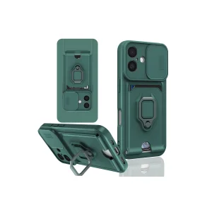 Apple İphone 16 Kılıf Zuma Kartvizitli Yüzüklü Silikon - Yeşil