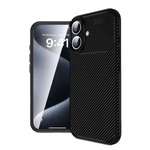Apple İphone 16 Plus Kılıf Auto Focus Karbon Kapak - Siyah