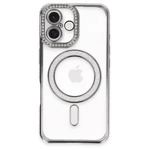 Apple İphone 16 Plus Kılıf Joke Simli Magneticsafe Kılıf - Gri