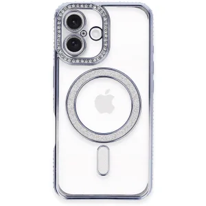 Apple İphone 16 Plus Kılıf Joke Simli Magneticsafe Kılıf - Mavi