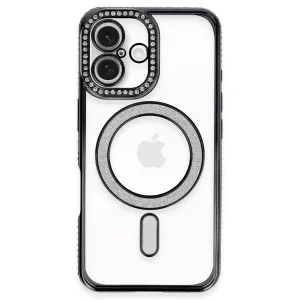 Apple İphone 16 Plus Kılıf Joke Simli Magneticsafe Kılıf - Siyah