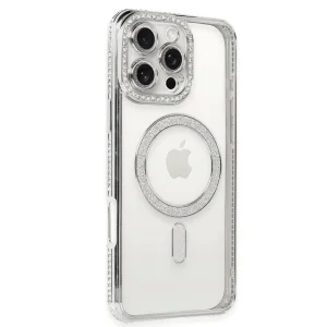 Apple İphone 16 Pro Kılıf Joke Simli Magneticsafe Kılıf - Gümüş