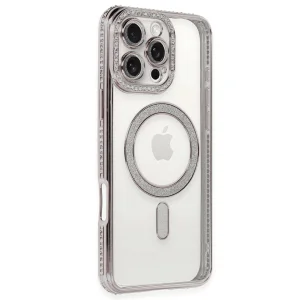 Apple İphone 16 Pro Kılıf Joke Simli Magneticsafe Kılıf - Pembe