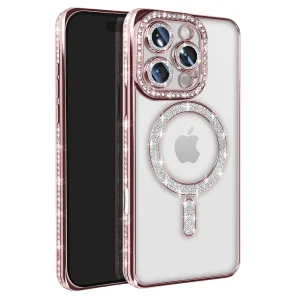 Apple İphone 16 Pro Max Kılıf Joke Simli Magneticsafe Kılıf - Pembe