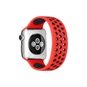 Apple Watch 42mm Ayarlı Delikli Silikon Kordon (saat Değildir) - Kırmızı-siyah