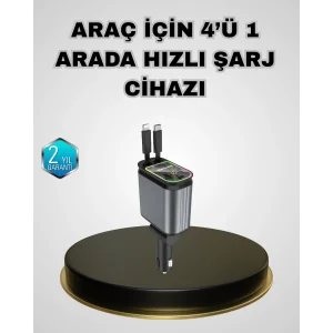 Araç Şarj Adaptörü 66W PD QC Hızlı Şarjlı ve Çekilebilir Kablolu
