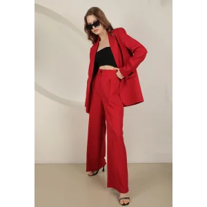 Atlas Kumaş Kadın Palazzo Pantolon-Kırmızı