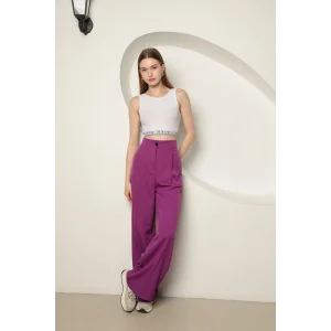 Atlas Kumaş Kadın Palazzo Pantolon-Mor