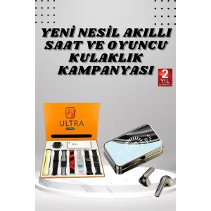 Aynalı Bluetooth Kulaklık ve 7 Kordonlu Akıllı Saat Dijital Göstergeli Uzun Pil Ömrü