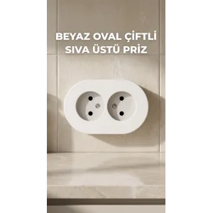 Beyaz İkili Topraklı Priz Duvar Tipi Modern Tasarım