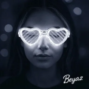 Beyaz Led Işıklı Kalp Gözlük – 3 Modlu Parti  Glow Gözlüğü