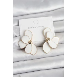 Beyaz Mineli Lotus Model Pirinç Kadın Küpe